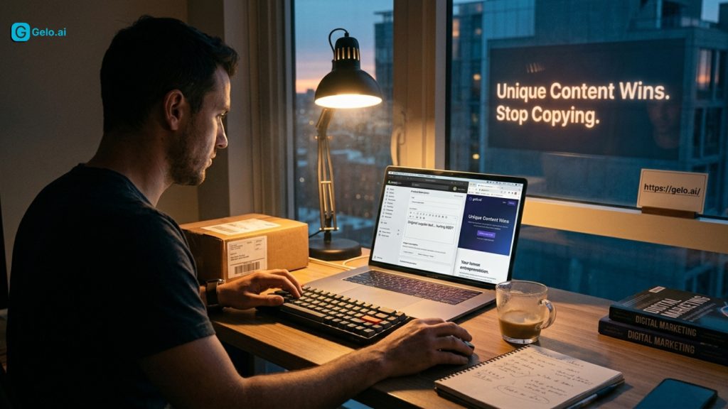 person in front of their laptop and encoding or copying something